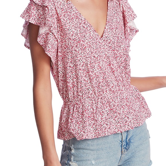 1. State Tops - 1. State | ditsy floral wrap peplum top 2X